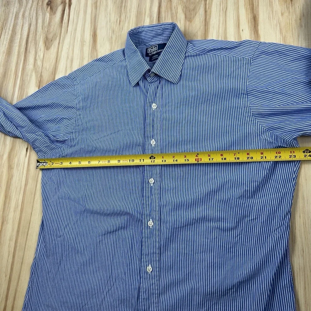 Vintage Polo Ralph Lauren Men's 15.5 34 Blue White Stripe Curham French Cuff